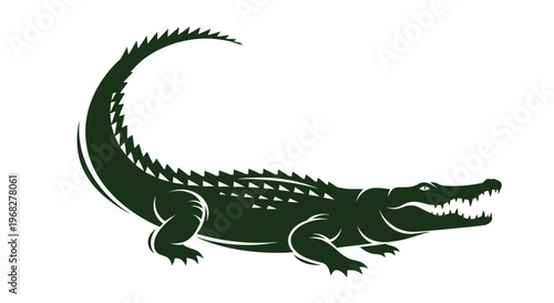 Green crocodile logo on a white background.