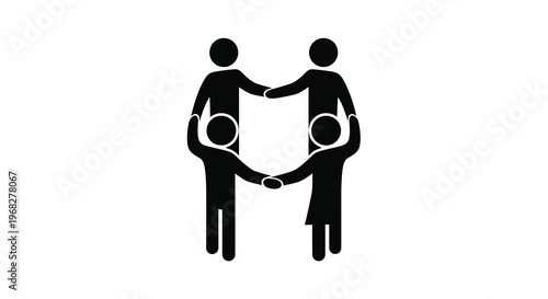 Simple black silhouette depicts four figures holding hands in a circular formation high quality professional detailed