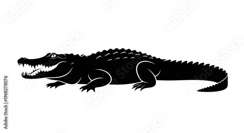 Alligator silhouette with open mouth and sharp teeth.