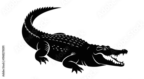 Powerful Alligator Silhouette with Open Jaws.