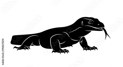 Komodo Dragon Silhouette Vector Illustration.