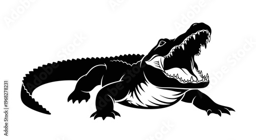 Powerful Alligator Silhouette with Open Jaws and Sharp Teeth.