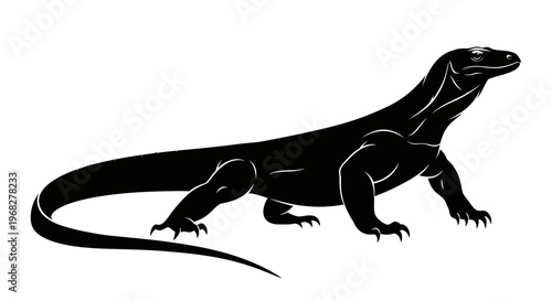 Komodo Dragon Silhouette Isolated on White Background.