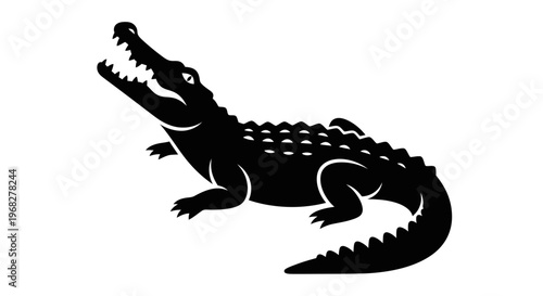 Black silhouette of a fierce alligator with its mouth open.