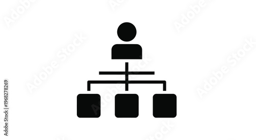 A simple black and white icon depicts a person standing atop a tiered structure high quality