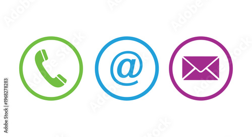 Colorful vector graphic illustration of phone, email, and contact icons