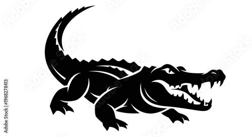 Powerful Alligator Silhouette with Open Jaws and Sharp Teeth.