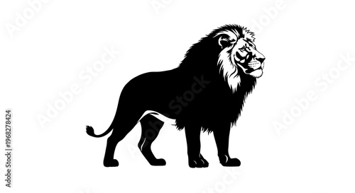 Majestic Lion Silhouette Standing Proudly on White Background.