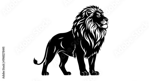 Majestic Lion Silhouette Standing Proudly on a White Background.