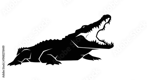 Powerful Alligator Silhouette with Open Jaws and Sharp Teeth.