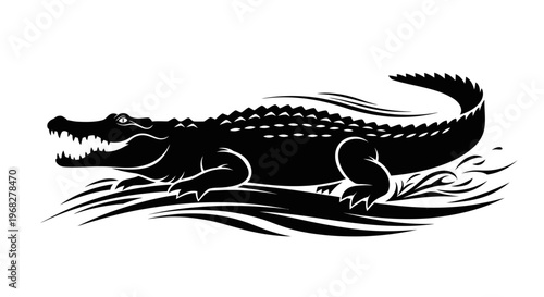 Powerful Alligator Silhouette in Water.