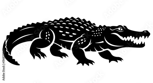 Black silhouette of a powerful alligator, a formidable reptile.