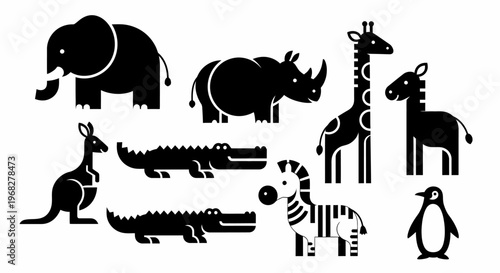 Collection of various wild animals in silhouette form.