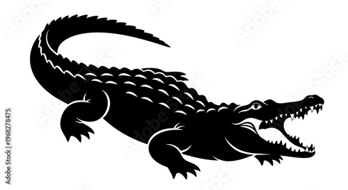 Powerful Alligator Silhouette with Open Jaws and Sharp Teeth.