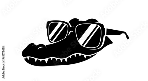 Cool Alligator Head Wearing Stylish Sunglasses Silhouette.