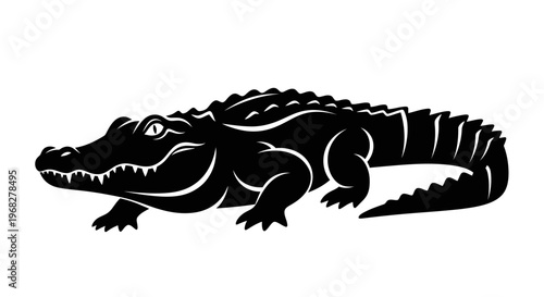 Black silhouette of a powerful alligator or crocodile.