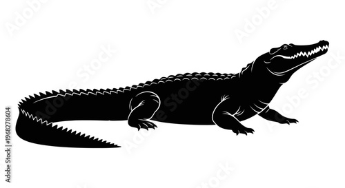 Black silhouette of a powerful alligator or crocodile on a white background.