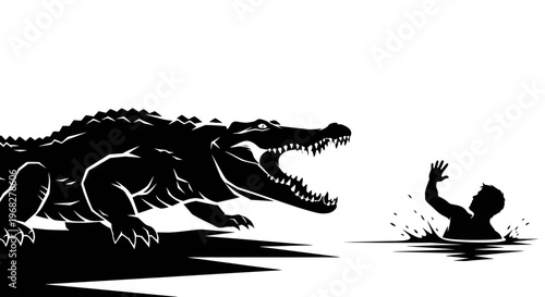 Crocodile attacking a person in water.