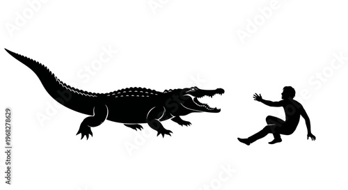Crocodile attacking a person, a dangerous encounter in the wild.