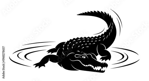 Powerful Alligator Swimming in Water with Ripples.