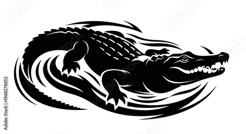 Powerful Alligator Swimming Through Water Vector Illustration.