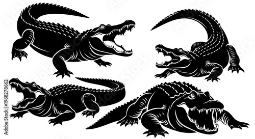 Powerful Alligator and Crocodile Vector Illustrations Set.
