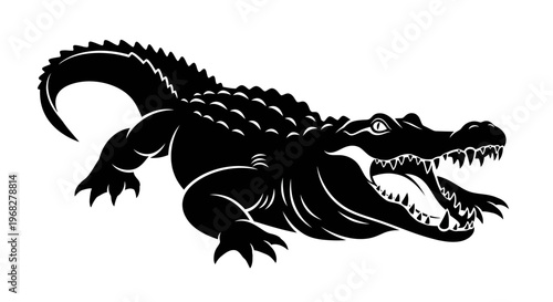 Powerful Alligator Silhouette Roaring with Open Jaws.