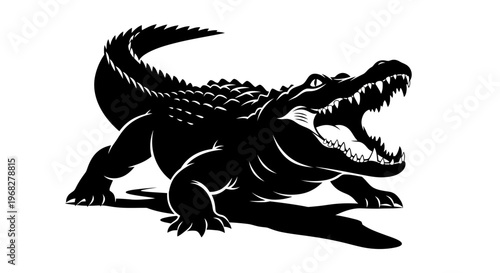 Powerful Alligator Silhouette Roaring with Open Jaws.