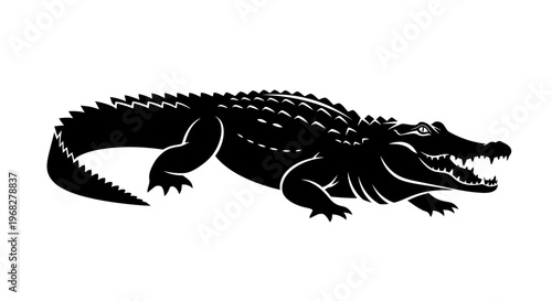 Powerful Alligator Silhouette Roaring with Open Mouth.