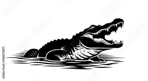 Powerful Alligator with Open Jaws in Water.