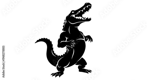 Powerful Alligator Silhouette Standing on Hind Legs with Open Mouth.