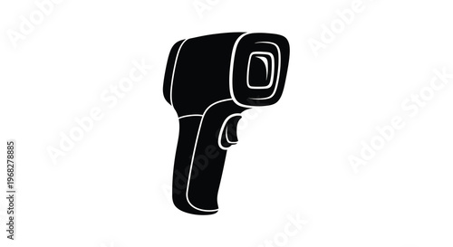 A black silhouette of a handheld infrared thermometer commonly used for contactless temperature readings high quality