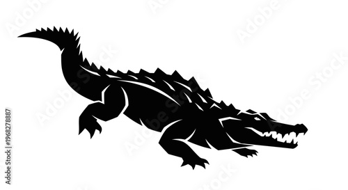 Powerful Alligator Silhouette Vector Illustration.