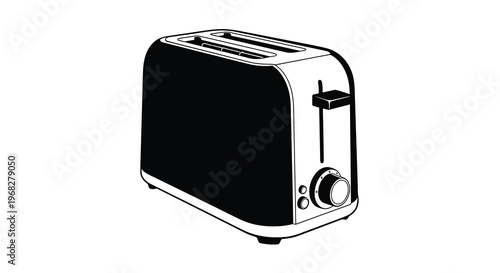 A minimalist black and white illustration of a standard electric toaster isolated on white high quality
