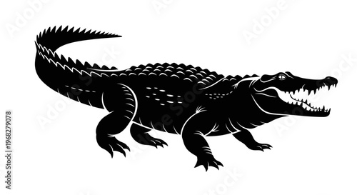 Powerful Alligator Silhouette Vector Illustration.