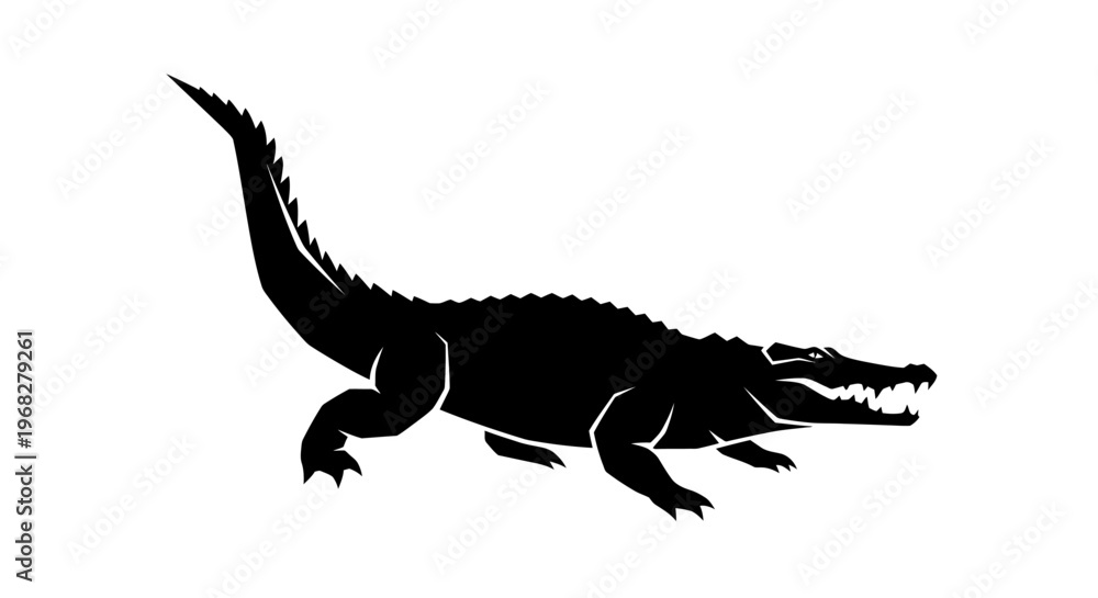 Fototapeta premium Powerful crocodile silhouette illustration on a clean white background.