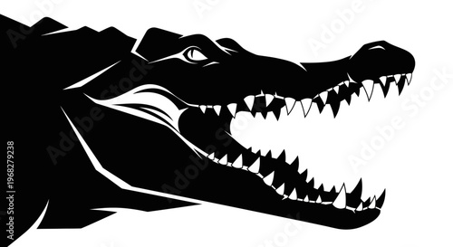 Powerful crocodile head with open mouth and sharp teeth.