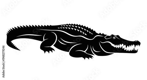 Powerful Alligator Silhouette Vector Illustration.