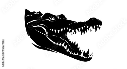 Powerful Alligator Head Silhouette with Open Jaws and Sharp Teeth.