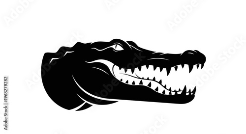 Powerful Alligator Head Silhouette with Open Jaws and Sharp Teeth.