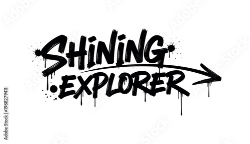 Shining Explorer. lettering and all elements in black. Vector style. AWhite background. Pure white background. Perfect isolation and visual consistency.