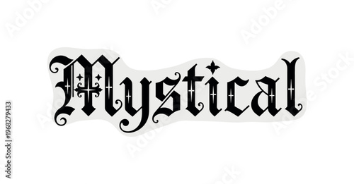 Mystical Glow. lettering and all elements in black. Vector style. AWhite background. Pure white background. Perfect isolation and visual consistency.