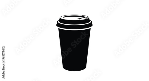 A simple black and white illustration of a disposable coffee cup with a lid high quality
