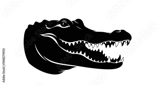 Striking Black Silhouette of an Alligator Head with Open Jaws and Sharp Teeth.