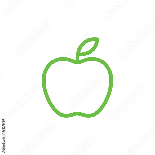 A refreshing green outline icon of a healthy fresh apple fruit on white