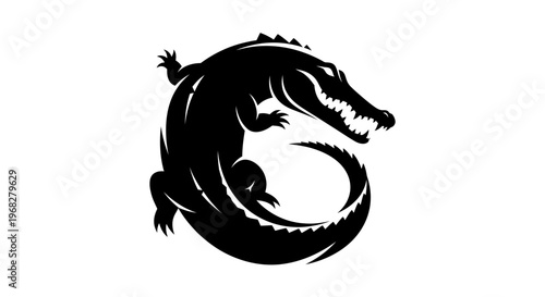 Stylized Black Alligator or Crocodile Logo Design.