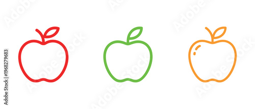 Colored apple outline icons set in red green and orange