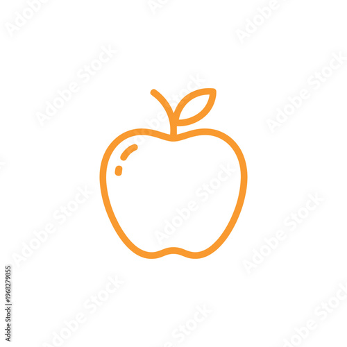 Orange apple outline icon with a leaf on white background