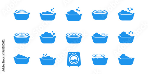 Modern laundry logo set with washing tub and water elements, perfect for laundromat businesses, cleaning services, and laundry company branding.