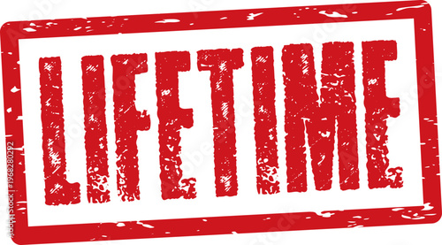 Lifetime red grunge stamp typography label isolated on white background